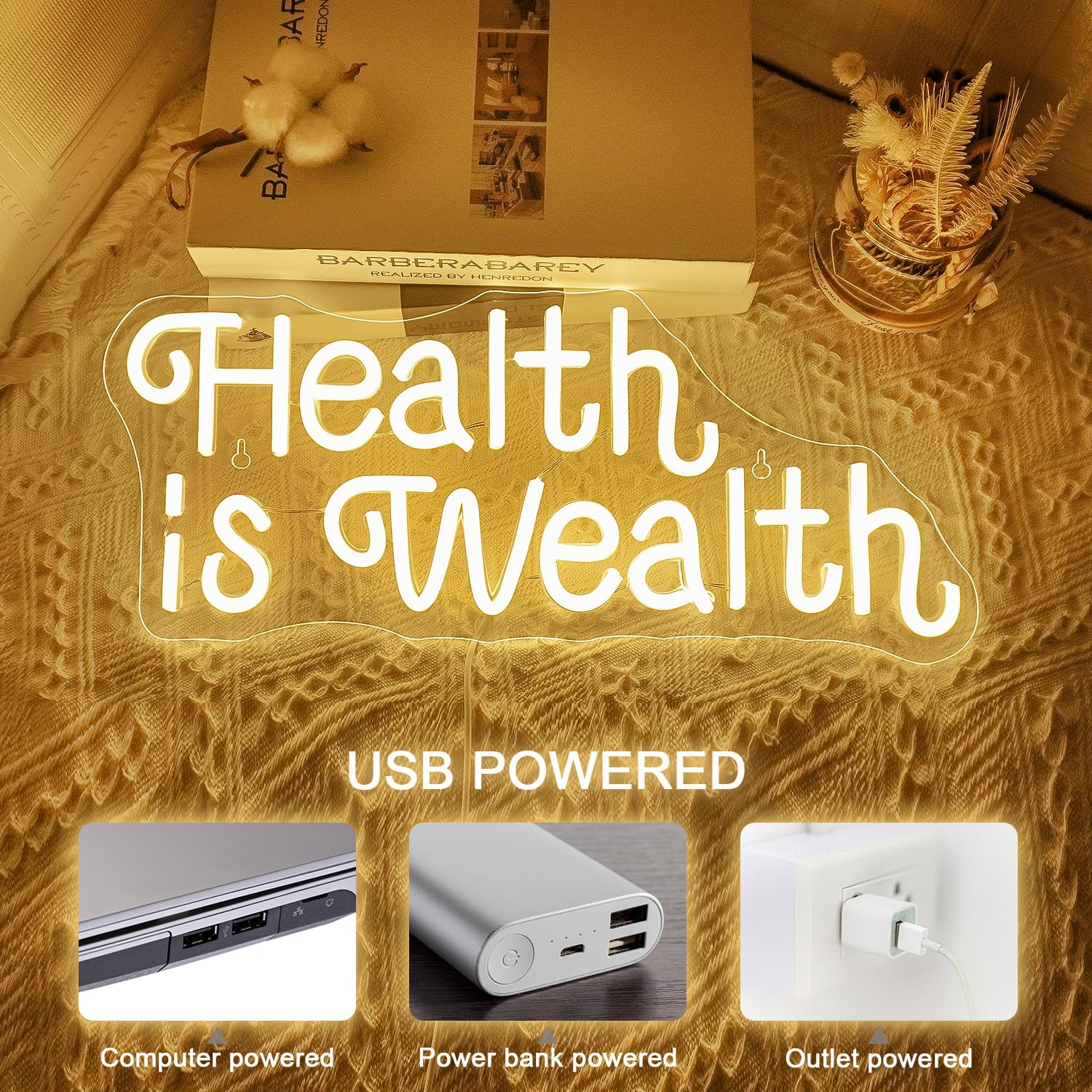 Health is Wealth Neon Sign USB - Health Wellness Office review and price